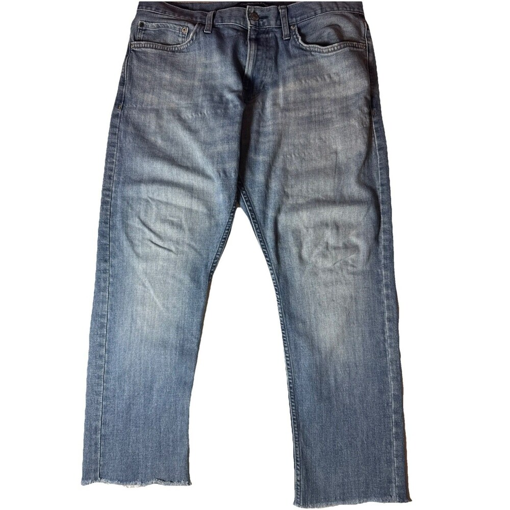Calvin Klein Slim Fit Jeans Lightโ Wash Blue Stretch Menโs Raw Hem Size 34x32